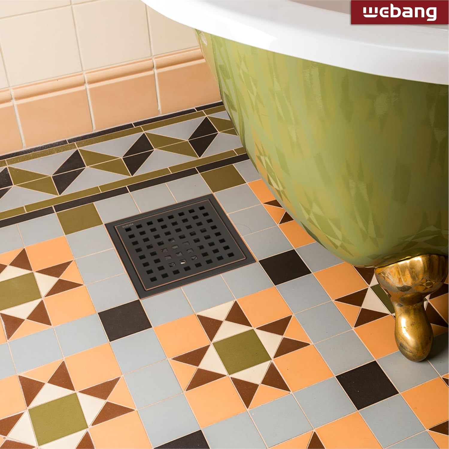 WEBANG 6 Inch Square Shower Floor Drain with Flange,Quadrato Pattern Grate Removable,Food-Grade SUS 304 Stainless Steel,Watermark&CUPC Certified,Oil Rubbed Bronze